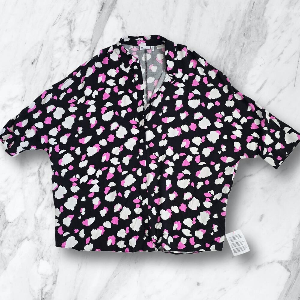 NWT Asos Design Oversized Long Sleeve Pink Mono Splodge Print Button Up Blouse - Picture 10 of 10